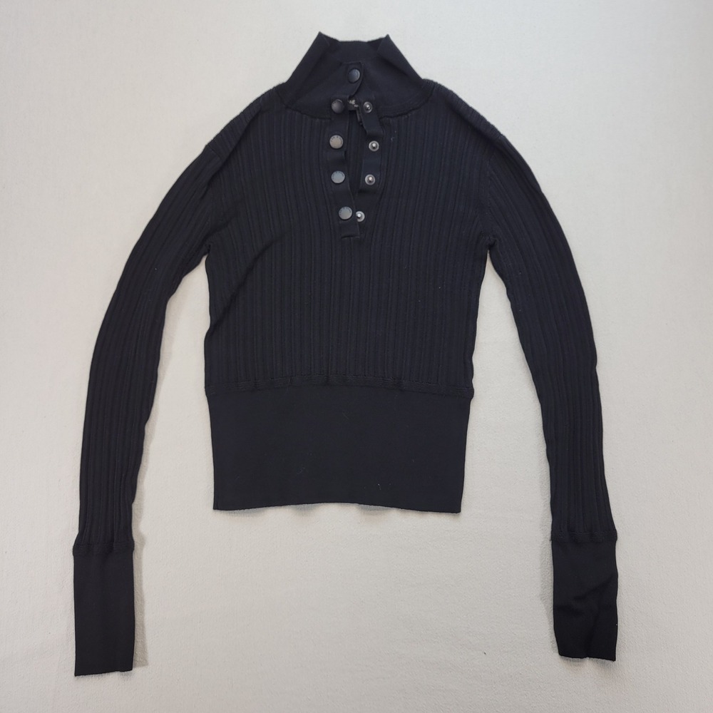 Rag & Bone Henley Sweater Womens XS Black Ribbed Mock Neck Snap Button